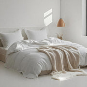 100% Linen Duvet Cover Set, 3 PCS Natural French Flax White Ruffle Duvet Cover King Size, Breathable Comfy Linen Bedding Comforter Cover with 2 Pillowcases (White, 104"X92")