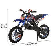 49cc 2-Stroke Kids Dirt Bike, Gas Power Motocross, Off Road Mini Motorcycle, Children Pocket Motorbike with Front Rear Disc Brakes, Pull Start Trail Bike,Up to 25MPH (Blue)