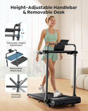 Walking Pad with 15% Incline, Foldable Treadmill with Handle & Desk