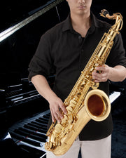 Bb Tenor Saxophone for Student Beginner, Brass Tenor Sax Kit with Hard Case Stand Neck Strap Mouthpiece and Reeds for Band School, STS-130G, Gold