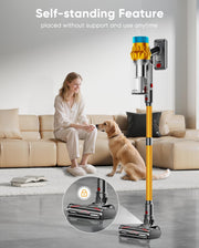 Cordless Vacuum Cleaner, 650W/60KPA/70 Mins Vacuum Cleaners for Home,Self-Standing Wireless Vacuum, Anti-Tangle Brush, Smart Display,1.8L Cup Cordless Stick Vacuum Cleaner for Pet Hair/Carpets (Gold)