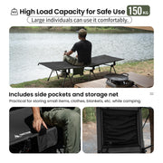 SUPRANUBIS Camping Cot, High/Low Options, Sturdy Support 330lbs Comfortable Lightweight Camp Cot with Extending Legs, Storage Pocket & Net for Camping, Hiking, Travel, Beach, Office Nap