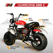 Mini Bike mb 200X Hurricane ALL NEW WITH FRONT AND REAR BRAKES, 196cc (black)