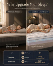 Queen Mattress Topper 4 Inch, Cooling Memory Foam Mattress Topper Queen Size with 2" Gel Foam & 2" Soft Pillow Top, Bamboo Viscose Cover, 21" Deep Pocket Mattress Pad (Queen)