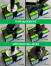TUFF-BLOCK by Trailer Jack Blocks for RV Camper, 5th Wheel, Boat | Works w/Any Tongue Jack, Post, Scissor Stabilizer or Foot (Round or Square) | Stand Supports 10,000 lbs | Set of Four (4)