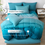 7 Pieces Gradient Teal Comforter Set Queen - Lightweight Teal Green Bed in a Bag Queen Size Set, All Season Down Alternative Complete Bedding Set Flat/Fitted Sheet, Pillowcases Pillow Shams