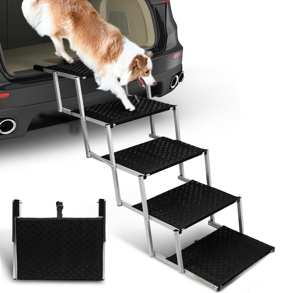 Foldable Dog Stairs for Car,17" Extra Wide Pet Ramp for Large Dog,5 Steps 200LBS Capacity Lightweight Portable Non-Slip Surface Dog Steps for SUV Truck High Bed