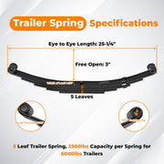 Tandem Trailer Suspension Kit for 6,000 lbs Axle – 3,000 lbs 5 Leaf Springs & Hanger Set