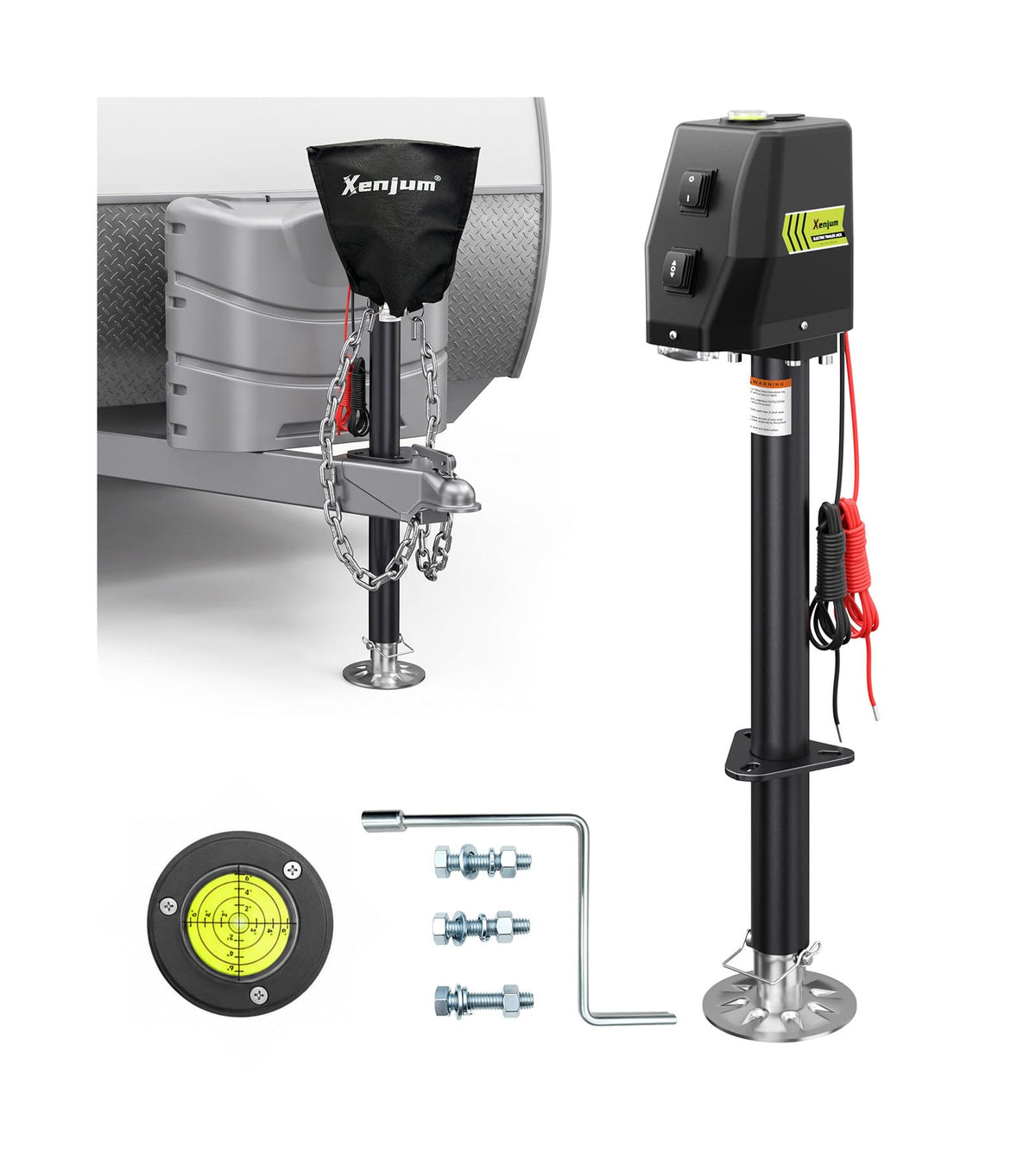 Electric Trailer Jack with Bubble Level, Power Tongue Jack 12V DC, 5000 lbs