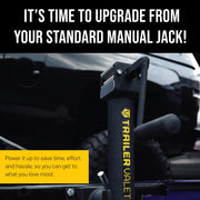 JX5 Side Mount Trailer Jack – 5,000 LB Capacity with Drill-Powered Crank, Pipe Mount Bracket, Drop Leg, Footplate, and Wrinkle Black Powder Coating