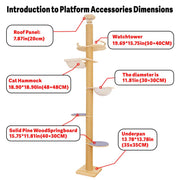 Floor to Ceiling Cat Tree Height (50-120.5in) Adjustable Cat Tower 5 Tier Hemp Scratching Post High Cat Tree Sturdy Activity Tree Indoor Outdoor Cat Scratching Post Activity Center