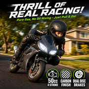50CC Mini Motorcycle for Adults, 4-Stroke Mini Bike Gas Powered, Pocket Rocket Bike with Dual Headlights, 440 lbs Heavy Duty Load, Front Rear Disc Brakes, 6.5" Tires, Black