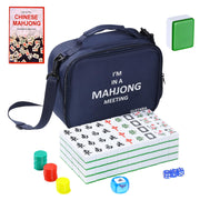 Chinese Mahjong Set, 1.65'' Large Size Tiles, Mahjong Game Set with 144 Green Tiles & Blue Carrying Bag