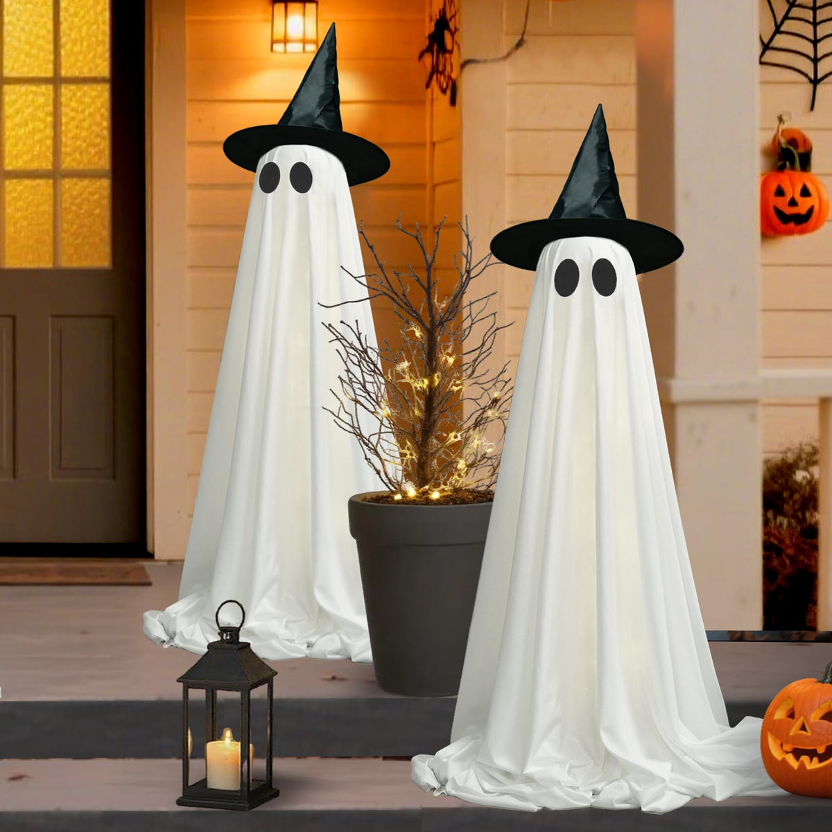 2packs Halloween Decorations Outdoor,Halloweens Party Decoration Indoor,Light Up Spooky Ghost with Remote Control String Ligh