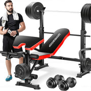 Weight Bench Set for Home Gym, 6-in-1 900LB Foldable Bench Press ASTM-Certified, 72-Position Adjustable Workout Bench with Leg Extension, Leg Curl, Preacher Curl, Squat Rack for Full Body