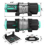4500lbs ATV/UTV Winch with Synthetic Rope, Electric Boat Trailer Winch 12V, Waterproof Winch with 2 Wireless Remotes &Wired Switch,with Mounting Plate,Aluminium Fairlead
