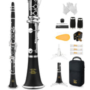 Upgraded Bb Ebonite Clarinet Intermediate, Silver, Full Kit, ECL-400