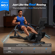 16-Level Dual-Rail Magnetic Rowing Machine, App-Ready Monitor, Wide Seat, Charcoal, 300 lb Capacity