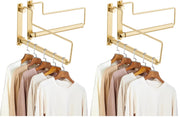 Clothes Drying Rack, Laundry Racks for Drying Clothes, Wall Mounted Swing Arm Clothes Hanger for Laundry Room, Garage, Indoor & Outdoor Use,Brushed Gold (Pack of 2)