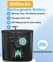 Portable Camping Shower, 6000mAh Rechargeable Shower Pump, Filtered Shower Head & 5 Gallons Foldable Bucket, Outdoor Shower for Hiking Beach, Travel, Pet Bath, Car Washing, Surf & Boat Cleaning