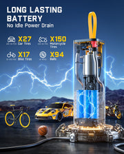 X9 APEX Portable Air Compressor for Car Tires, 35s Fast Inflation 150PSI Cordless Tire Inflator with Light and Power Bank, Handed Inflator for SUV, Sedan, Motorcycle, Bike, Ball, Black