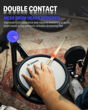 DED-200 Electric Drum Sets with Quiet Mesh Drum Pads, 2 Cymbals w/Choke, 31 Kits and 450+ Sounds, Throne, Headphones, Sticks, USB MIDI, Melodics Lessons (5 Pads, 3 Cymbals)