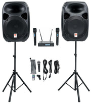 RPG122K 12" Powered PA Speaker Pair with 2 UHF Wireless Mics