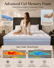 Queen Mattress Topper 4 Inch, Cooling Memory Foam Mattress Topper Queen Size with 2" Gel Foam & 2" Soft Pillow Top, Bamboo Viscose Cover, 21" Deep Pocket Mattress Pad (Queen)
