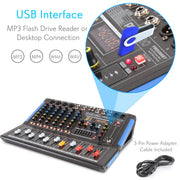 8-Channel Console Style Audio Mixer with Bluetooth - DJ Sound Controller, 4 XLR / Combo Inputs, Sub Out, +48V Phantom, USB-A In, 16 DSP Effects, MP3 Player, 7-Band EQ - PMXU88BT