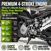 50CC Mini Motorcycle for Adults, 4-Stroke Mini Bike Gas Powered, Pocket Rocket Bike with Dual Headlights, 440 lbs Heavy Duty Load, Front Rear Disc Brakes, 6.5" Tires, Black