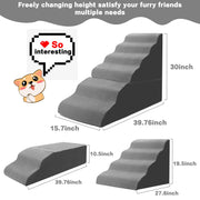 Dog Stairs for High Beds 30-36 Inches Tall, 30" High Dog Steps for Bed, 6-Step Pet Stairs for Small Medium Dogs & Cats, 35D Foam Non-Slip Pet Stair Ramp for High Beds, Free-Installation, Grey
