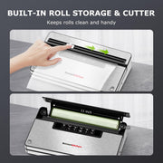 Vacuum Sealer Machine,80 kPa Powerful Suction,Silver Multi-Functional Food Vacuum Sealer With Removable Drip Tray,Built-in Cutter & Bag Storage,1 Roll & 5 Vacuum Bags