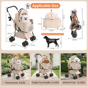 Dog Stroller, 22" Pet Cradle for Small Dog, Pet Stroller with 4 Pu Wheels, 10Lbs Ultra-Light Dog&Cat Stroller for Small Pets, Max 22Lbs Capacity Detachable & Foldable Design with Cup Holder