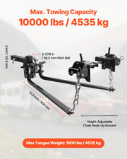 Weight Distribution Hitch, 10000 lbs Max Towing & 1000 lbs Max Tongue, Weight Distributing Hitches Kit Includes 2 in Shank and 2-5/16 in Ball, Load Leveling Hitch for Trailers, Black