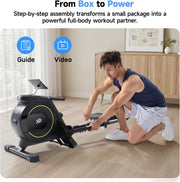 16-Level Dual-Rail Magnetic Rowing Machine, App-Ready Monitor, Standard Seat, Black, 350 lb Capacity