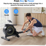 16-Level Dual-Rail Magnetic Rowing Machine, Advanced LCD Monitor, Wide Seat, Gray, 265 lb Capacity