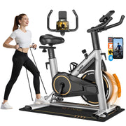 Exercise Bike, Magnetic Resistance Stationary Bikes for Home with App Compatible, Silent Indoor Cycling Bike with 350lbs Weight Capacity Comfortable Seat, Digital Monitor & Phone Mount
