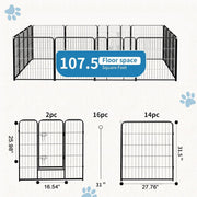 Dog Playpen Indoor 32 Inch 16 Panels, Metal Outdoor Dog Fence Pen Heavy Duty Metal Exercise Pen, Foldable Portable, RV Camping, Yard Garden, Small Medium Dogs Pet Pen