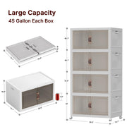 720QT Stackable Storage Bins with Lid, Foldable Storage Cabinet Lockable Storage Bins with Clear Doors Heavy Duty Closet Organizer Extra Large Collapsible Plastic Storage Box for Dorm Home