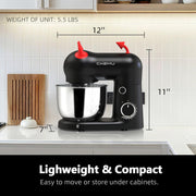 Stand Mixer, Compact & Space-Saving, Stainless Steel Bowl, Unique & Playful Design, Effcient 300W Motor, Dishwasher-Safe Attachments, SM-2549A (Black)