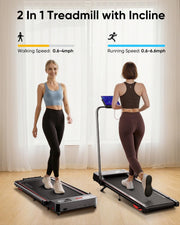 Walking Pad with 10% Incline & Dual LED Display,4 in 1 Foldable Treadmill for Home Small Office, Compact Under Desk Treadmill with Handle bar,APP & Remote, 300 lbs Capacity