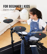 MK-0 Electric Drum Set with 7'' Quiet Mesh Drum Pads, 8'' Full Rubber Cymbals, 12 Kits and 68 Authentic Sounds, USB MIDI, Throne, Sticks, Headphone, 2 Switch Pedals for Beginners & Kids
