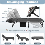 Folding Camping Cot for Adults, Adjustable Camping Bed with Pad 5-position reclining backrest, removable padded mat and 500 lb steel frame for camping, patio, poolside and guest use