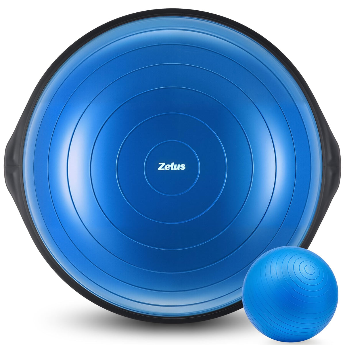 25in. Balance Ball | 660lb Inflatable Half Exercise Ball Wobble Board Balance Trainer w Nonslip Base | Half Yoga Ball Strength Training Equipment w 2 Bands, Pump, Extra Ball Included