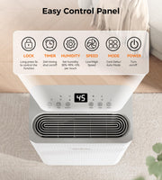 2500 Sq.Ft Max 32 Pints Dehumidifier for Basement with Drain Hose Dehumidifiers for Home, Large Room, Bathroom, Bedroom, Quiet With Smart Compressor, Intelligent Humidity Control, 24HR Timer