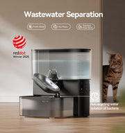 Wireless Cat Water Fountain No Filters, Wastewater Separation, Stainless Steel Bowl, 3.5L Pet Water Fountain for Cats & Dogs Dispenser, Black
