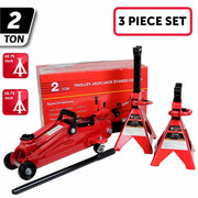 63097A 2 Ton Automotive Trolley Floor Jack with Jack Stands for Garages, Repair Shops, and DIY, 4,000 lbs. Capacity, Hydraulic Lifting Range 5-1/8" to 13", Heavy Duty Steel, Red