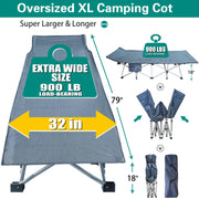 32" XXL Camping Cot with Mattress,900LBS Folding Camping Bed Oversize 79" x 32" x 18" Cots for Sleeping Guest Bed with Carry Bag Heavy Duty Easy to Set-up for Home Travel Outdoor