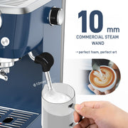 1663L Espresso Machine 20 Bar, 10mm Steam Wand for Milk Frother Pressure Gauge, Italian Pump Coffee Maker, PID Smart Control, Compact Cappuccino Machine, Latte Art, Stainless Steel, Blue