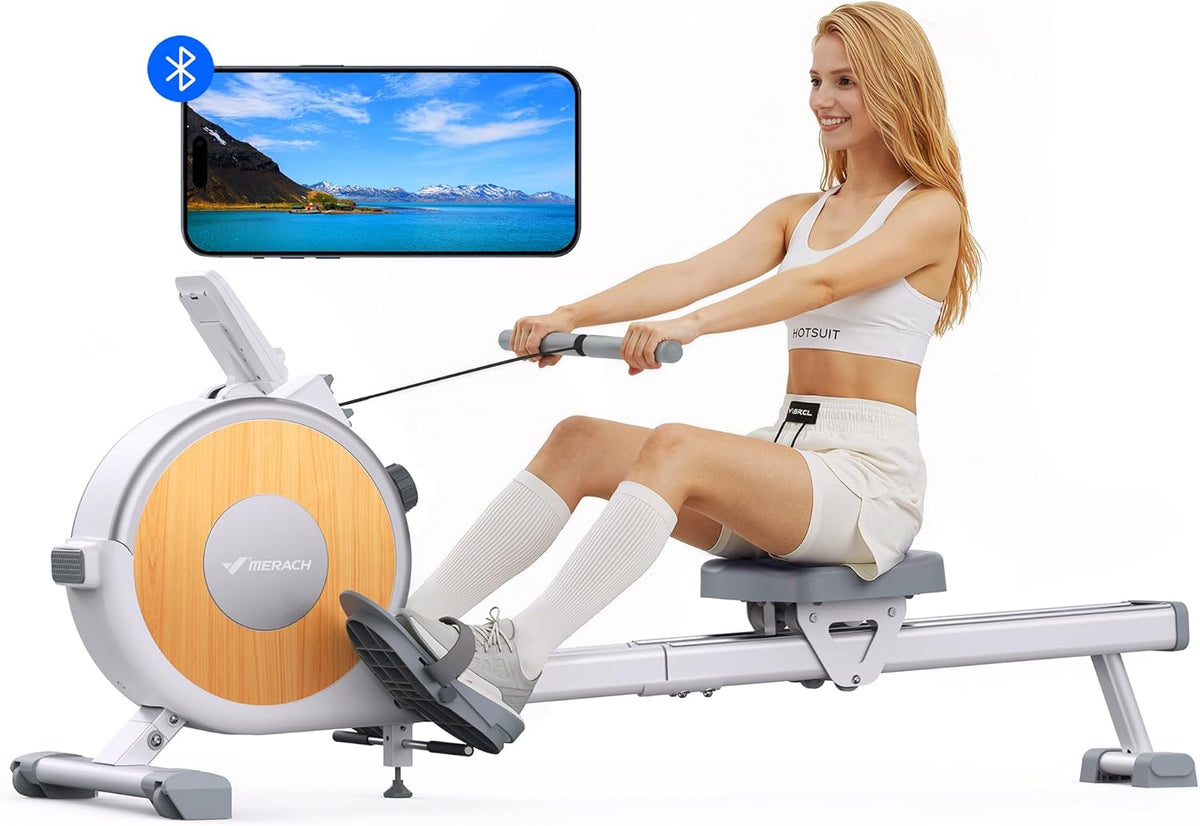 16-Level Dual-Rail Magnetic Rowing Machine, Advanced LCD Monitor, Wide Seat, Gray, 350 lb Capacity